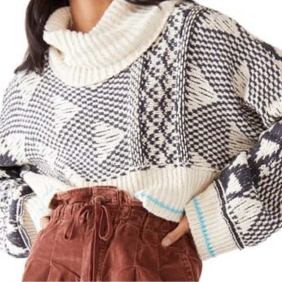 Free People Jupiter Black and Cream Cowl Neck Sweater - Picture 13 of 14